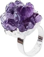 [Gwtdtoad] Natural Amethyst Crystal Ring - Adjustable Natural Amethyst Ring,Raw Amethyst Exquisite Crystal Ring for Family Friends Colleagues