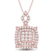 14k Rose Gold Round Diamond Square Cluster Pendant 1/2 Cttw