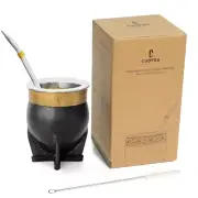 Handcrafted Leather and Stainless Steel Yerba Mate Tea Cup Set with Accessories