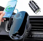 15W Qi Fast Wireless Car Charger Mount, Auto-Sensing Phone Holder with Smart Clamping, Compatible with iPhone 15-12 Series & Samsung Galaxy (Adapter Included) Vent Mount Model