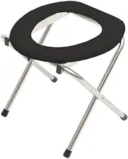 Portable Folding Toilet Seat, Folding Commode Chair, Stainless Steel Emergency Toilet, Folds Camping Toilet Seat, Convenient for Camping, Travel & Emergency (Black)