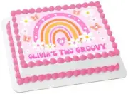 Two Groovy Cake Topper Retro Rainbow Daisy Personalized Rectangle Image #222