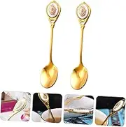 CIYODO 2Pcs European Retro Stainless Steel Stirring Spoons for Coffee Tea and Desserts Lengthened Handle with Decoration for Comfortable Mixing and Serving