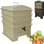 Compost Bin Garden, 3-Tray Worm Composter Compost Bins with Bayonet Top Cover and Air Holes, Farm Compost Bins with Easy to Setup, Large Composter Recycling Storage, Food Waste