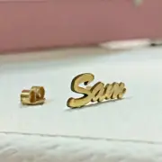 Solid Metal Women's Personalized Name Stud Earing 14k Yellow Gold Plated Silver