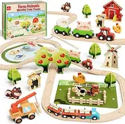 Lehoo Castle Wooden Toys, Wooden Train Set, Toy Trains & Train Sets, Kids Toys for 3 4 5 Year Old Boys with Fishing Game, STEM Toy for Boys Girls