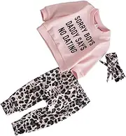 [LIFKOME] /Adorable Long Sleeved Letter Pattern Sweater and Leopard Pattern Long Pants and Elastic Headband for Kids Baby Toddlers Girls (size,)
