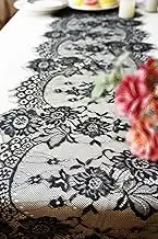 Letjolt 14 x 120 Inches Black Lace Table Runner Decoration Anniversary Embroidered Doilies Party Supplies Vintage Lace Centerpiece Theme for Boho Wedding Bridal Baby Shower Decorations
