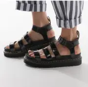 DR MARTENS AIR WAIR BLAIRE GLOSSY LEATHER STRAP SANDALS Size 9 NWT
