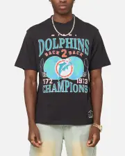 [MITCHELL & NESS] Mitchell & Ness Miami Dolphins Pinnacle T-shirt Faded Black - Size L L Faded Black
