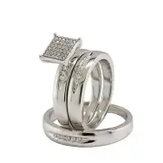 0.25 Ct Round Cut Natural Diamond Square Frame Engagement Trio Ring Set 10k Gold