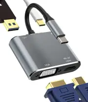 USB C to HDMI VGA USB A Type C Docking Station(4in1) Thunderbolt Charger Splitte