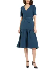 Mac Duggal Crepe Midi Dress with Belt