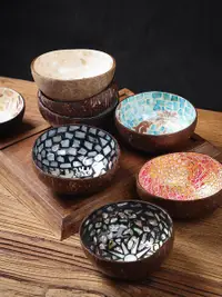 在飛比找松果購物優惠-東南亞風貝殼椰子碗 玄關鑰匙收納盒 擺件創意裝飾水果盤 (8