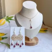 Jewelry Set Garnet Wine Red Mint Pearl Casual Fun O Ring Tassel Chandelier