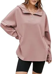 [EVALESS] Womens Oversized Hoodies 2024 Trendy Casual Long Sleeve Half Zipper Sweatshirt Pullover Tops with Pocket