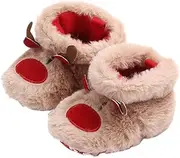 [YJZQ] Infant Baby Christmas Shoes Anti-Slip Warm Fleece Padded Toddler Winter First Walking Shoes Floor Socks Newborn Baby Shoes Boots, Santa Clause with Xmas Hat/Xmas Tree