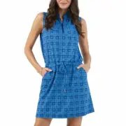 NWT Ladies IBKUL PRICILLA Peri Navy Sleeveless Drawstring Golf Tennis Dress - L