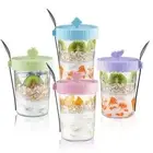 Glass Yogurt Jars with Lids and Spoons 4Pack Overnight Oats Containers 20 oz