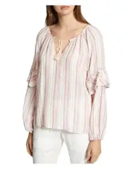 SANCTUARY Womens Ivory Ruffled Striped Long Sleeve Peasant Top S