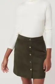 Ann Taylor LOFT Faux Suede Snap Shift Skirt Size 6 Regular Dark Caper Color NWT