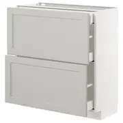 METOD base cab with 2 fronts/3 drawers, white Maximera/Lerhyttan light grey, 80x37x80 cm