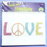 LOVE with Peace Sign Colorful Dritz Iron-On RhineStuds Craft Decoration #2770