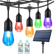 48FT Solar RGB String Lights, 18 Waterproof Dimmable LED Bulbs for Patio Yard