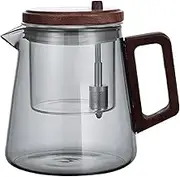 Filter Teapot - Inner Tank Glass Teapot with Wood Handle - Stove Blooming Pot Tea Maker Heat Resistant for Living Room Workplace