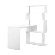 L-Shaped Rotating Home Office Desk Corner PC Computer Table W/ Hutch 4 Tier Bookshelf Storage White