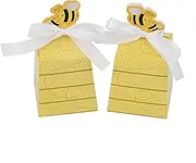 AIMALL 50pcs Party Candy Boxes, Baby One-Year-Old Chocolate Boxes, Bee Candy Box with Ribbon, European Style Candy Packaging, Ideal for Party Favors & Gifts, 2.2 x 2.1 x 4.7 inch