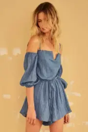 Cooper St Every Breath Off Shouder Playsuit Denim