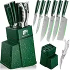 FULLHI 8/14pcs Block Knife Set,Chef's Knves Set with Block and Sharpener, Kitche