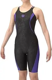 [arena] Women's Swimsuit, Fitness One-Piece Spats (Open Back, Half Legs, Perfect Pads), Black x Purple (BKPP)