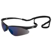 ERB Octane Ice Blue Mirror Black Safety Glasses Sun Wrap Z87+ Z94+ W/Neck Cord