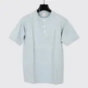 Warehouse & Co. 4601 Henley Neck Tee Sax Light Blue Made in Japan
