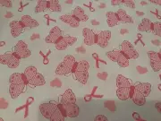 Breast Cancer Awareness Pink Ribbons & Butterflies 48” X 22” Fabric