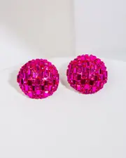 Pink Crystal Half Ball Stud Earrings