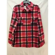 Eddie Bauer Shacket Jacket Womens Size XL Plaid Red Button Down Collared Fleece