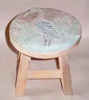 GREAT BLUE HERON WOOD FOOTSTOOL - HERON FOOT STOOL