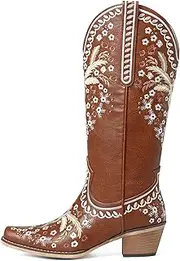 [OAOKUSI] White Cowboy Knee High Boots for Women - Trendy Wide Calf Denim Boots with Embroidery and Over-the-Knee Length Sparkle in Style with