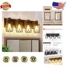 Dimmable 4-Light Rustic Bathroom Vanity Light with Touch Control & Wood Accents