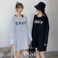 在飛比找蝦皮商城優惠-ANNE｜落肩寬鬆長袖背心連身裙【AT10120】長袖T恤 