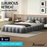 ALFORDSON Bed Frame Single Size Tufted Headboard Foundation Grey Velvet TALMON