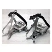 MKS GR-9 Alloy Pedals w/ Silver Steel Medium Toe Clips & Black Leather Straps