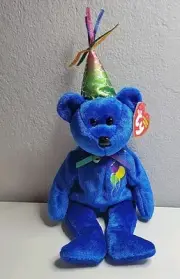 Ty Beanie Babies Happy Birthday Vintage 2006 Retired Blue Bear W/Green/Red Hat