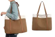 Women Laptop Tote Bag Canvas Handbag Purse Shoulder Bag 15.6 Inch Handbag Purse-Brown