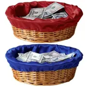 2 Pcs 12 Inches Round Offering Baskets for Church Wicker with Removable Liner...