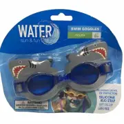 NEW! Shark Youth Swim Goggles Latex Free UV Protection Silicone Head Strap