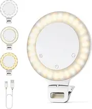 Selfie Light Mobile Phone with Clip, 3 Colour Temperatures Camera Light LED Dimmable 3000-8500 K, 360° Rotating Lighting Mini Photo Video Light Ring Light for iPhone, Meeting, YouTube, Vlog,
